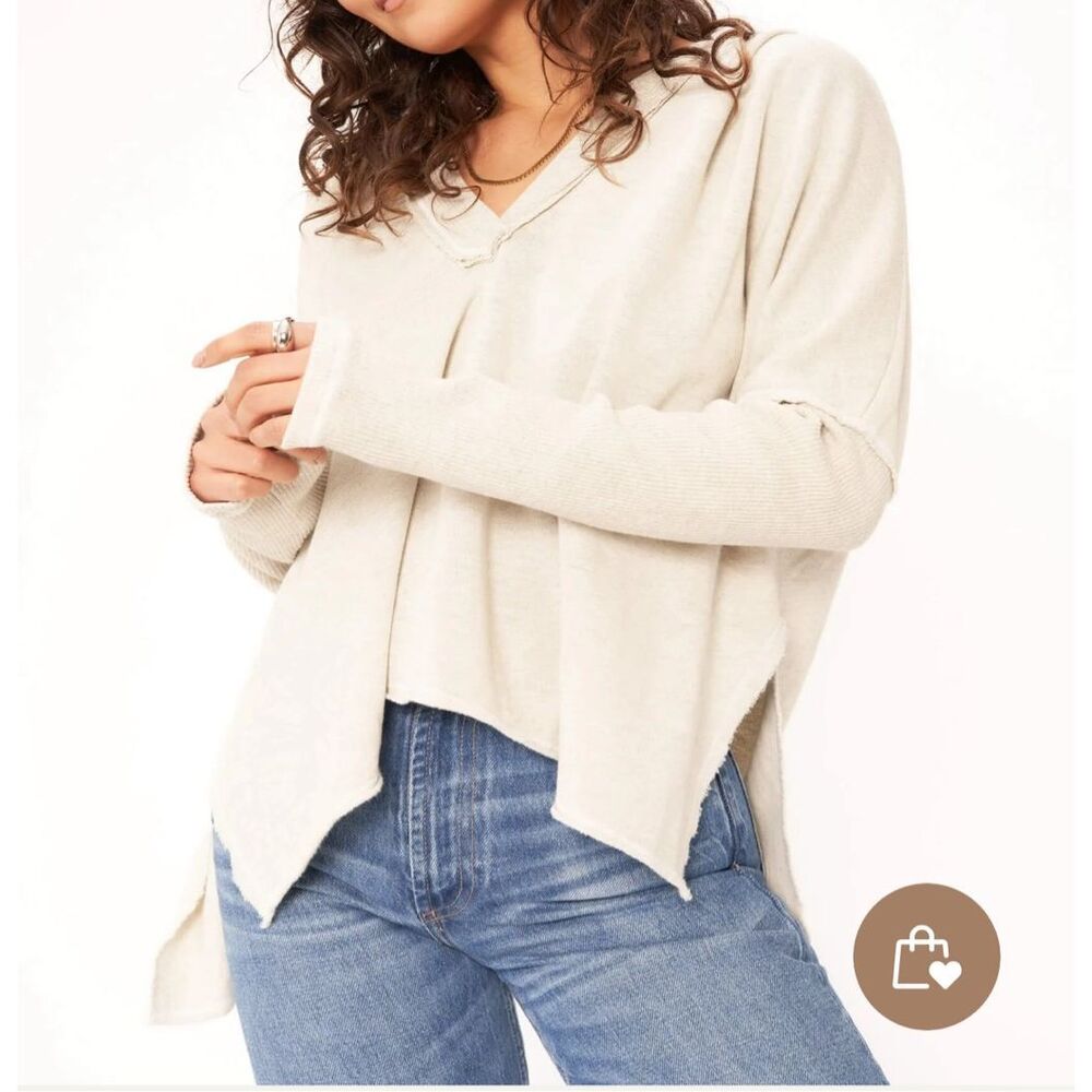 Project Social T V-Neck Fleece Oversized Hoodie Tan Small NEW